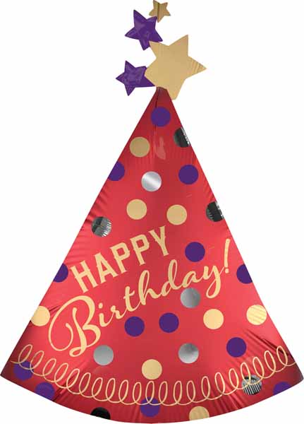 Red Satin Party Hat Foil Balloon, 36 Inch
