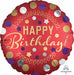 Red Satin Happy Birthday Round Foil Balloon, 18 Inch