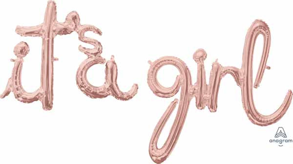 Rose Gold It's a Girl Script Balloon