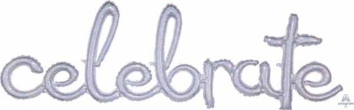 Celebrate Holographic Script Foil Balloon, 59 x 20 Inches
