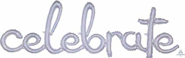 Celebrate Holographic Script Foil Balloon, 59 x 20 Inches