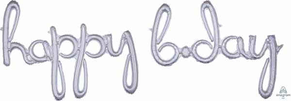 Happy Bday Holographic Script Balloon