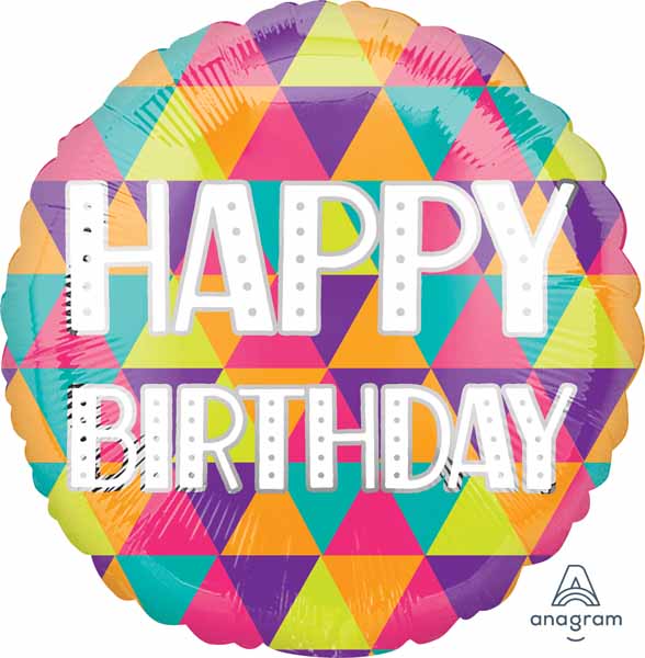 Colorful Triangles Happy Birthday 18-Inch Round Foil Balloon