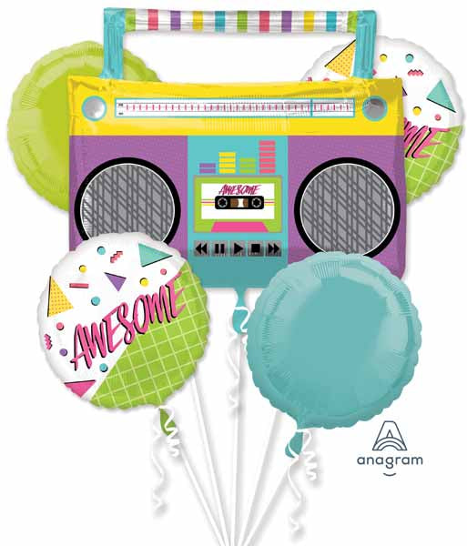 Awesome Party Boombox Foil Balloon Bouquet, 5 Piece