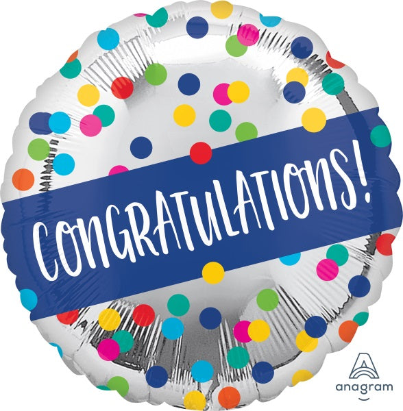 Congrats Silver Dots 18-Inch Round Foil Balloon