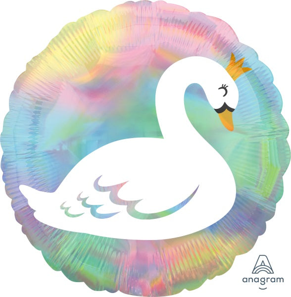 Iridescent Pastel Swan 18 Inch Round Foil Balloon