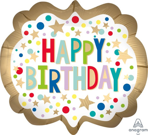 Gold Happy Birthday Marquee Dot Balloon, 25 Inch