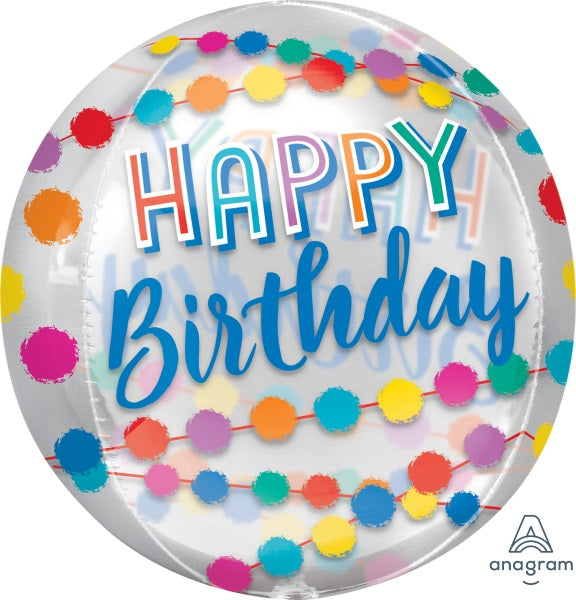 Happy Birthday Rainbow Puffs Orbz XL Foil Balloon