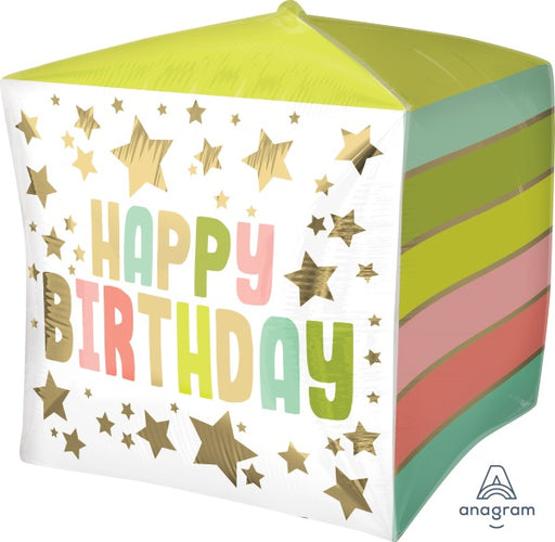 Happy Birthday Gold Stars & Colors Cubez Foil Balloon