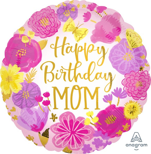 Mom Painted Flowers 18" Round Birthday Foil Balloon