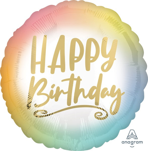 Ombré & Gold Happy Birthday 18-Inch Round Foil Balloon