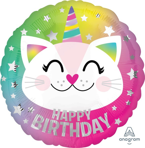 Birthday Caticorn 18 Inch Round Foil Balloon