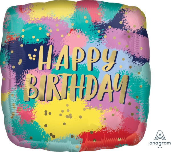 Painted Birthday Colours 18" Square Foil Balloon