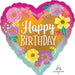 Happy Birthday Painted Flowers Heart Foil Balloon, 18 Inch