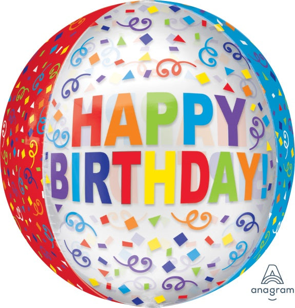 Colorful Streamer Happy Birthday Orbz XL Foil Balloon