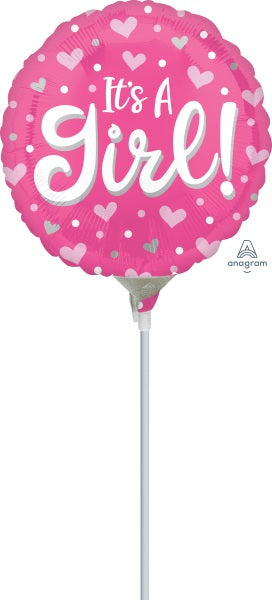 ITS A GIRL HRTS DOTS 9" RND A15 MYLAR