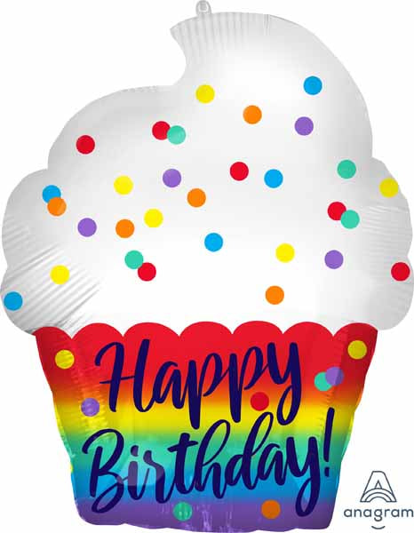 Happy Birthday Satin Cupcake 18" Foil Balloon