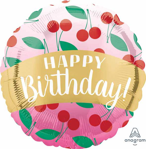 Happy Birthday Cherries 18-Inch Round Foil Balloon