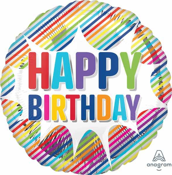 Happy Birthday Striped Burst 18-Inch Round Foil Balloon