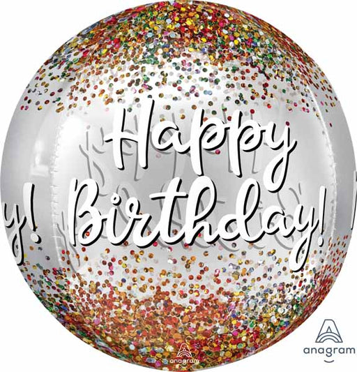 Happy Birthday Sequins Clear Orbz Balloon, 16 Inch