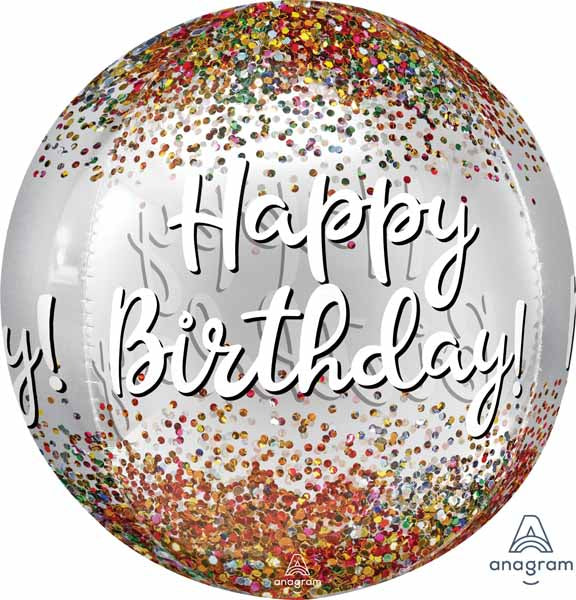 Happy Birthday Sequins Clear Orbz Balloon, 16 Inch