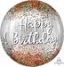 Happy Birthday Sequins Clear Orbz Balloon, 16 Inch