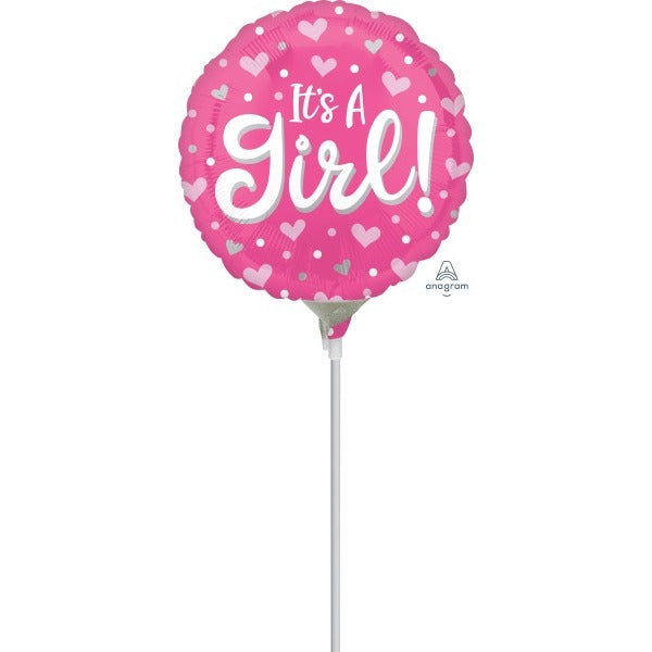 ITS A GIRL HRTS DOTS 9" RND A15 MYLAR