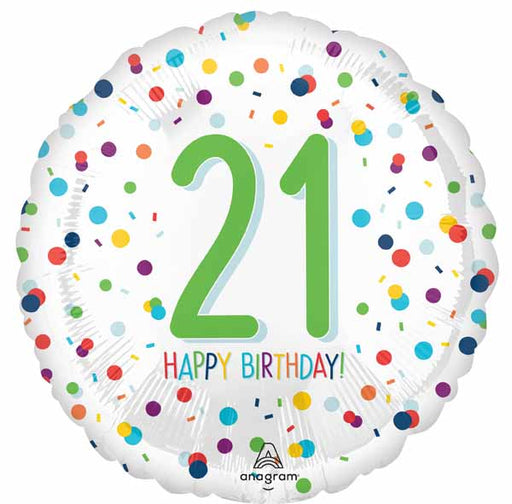 Confetti Happy 21st Birthday 18-Inch Round Foil Balloon