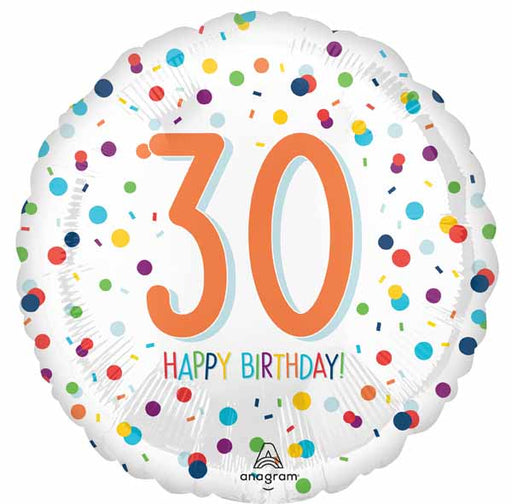Confetti Happy 30th Birthday Round Foil Balloon, 18 Inch