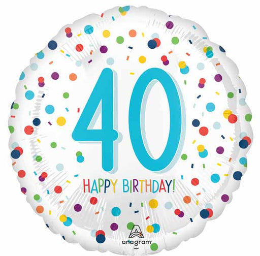 Confetti Happy 40th Birthday Round Foil Balloon, 18 Inch
