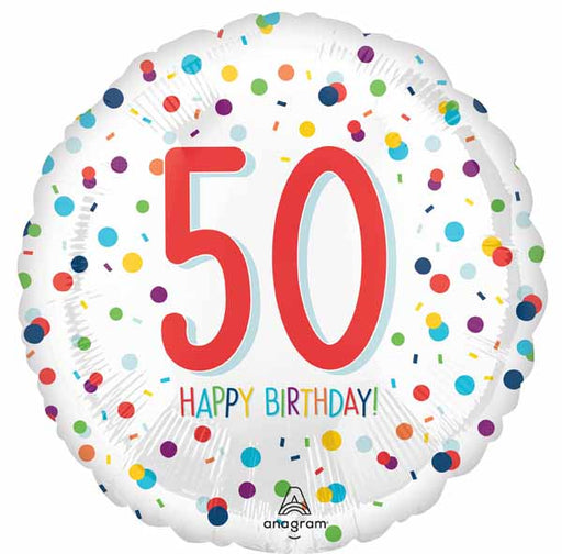 50th Birthday Confetti Print 18-Inch Round Foil Balloon