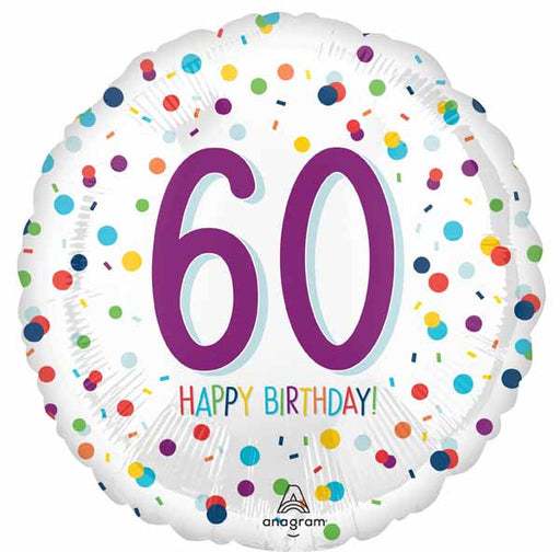 60th Birthday Confetti 18-Inch Round Foil Balloon