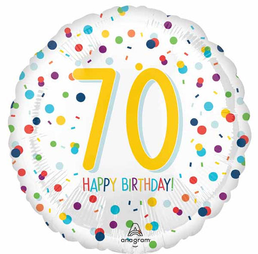 Confetti Happy 70th Birthday 18-Inch Round Foil Balloon