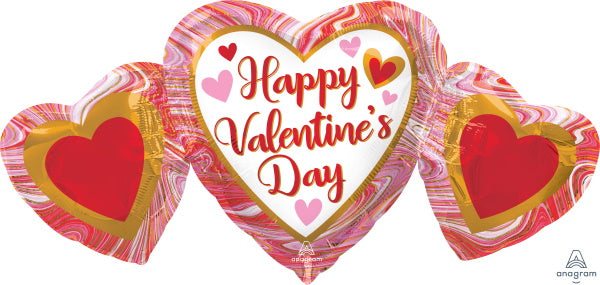 Happy Valentine's Day Marble Heart Trio 34-Inch Foil Balloon