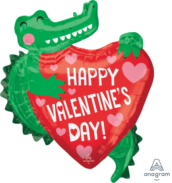 27-Inch Valentine's Day Gator Shaped Foil Balloon
