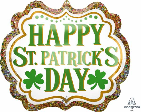 St. Patrick's Day Glitter Design 25" Shaped Foil Balloon