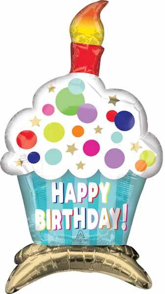 24 Inch Happy Birthday Cupcake Standing Foil Balloon