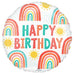 Retro Rainbow Happy Birthday 18-Inch Round Foil Balloon