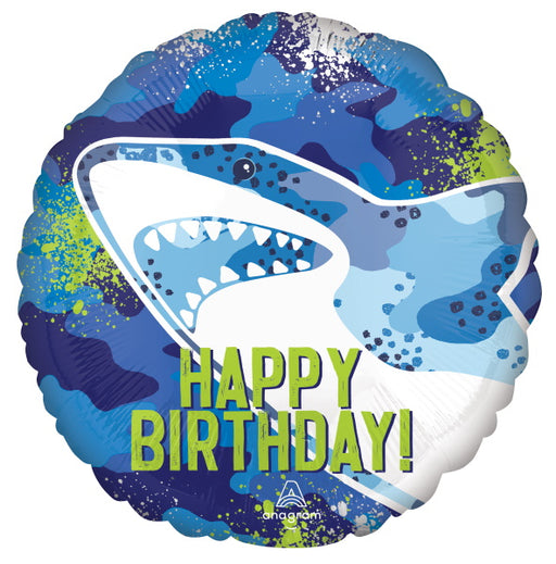 Shark Happy Birthday 18-Inch Round Foil Balloon