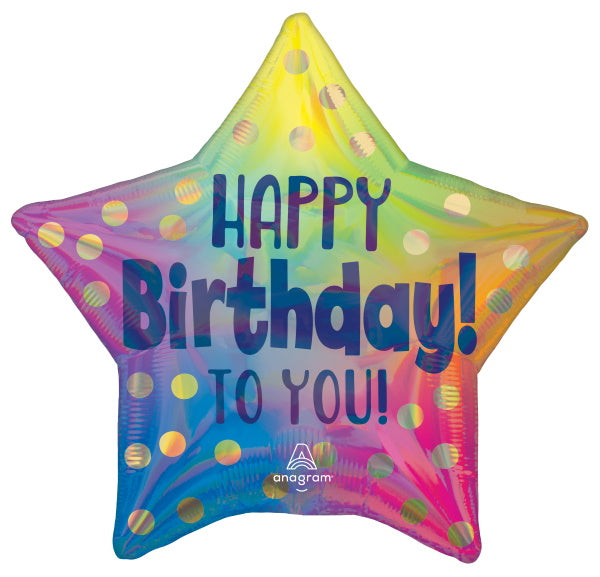 Happy Birthday Gold Dots 19" Holographic Star Foil Balloon