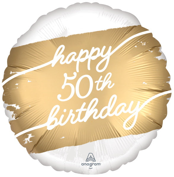 Golden Age 50 Satin Round Foil Balloon, 18 Inch