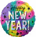 Happy New Year Stars 18-Inch Round Holographic Foil Balloon