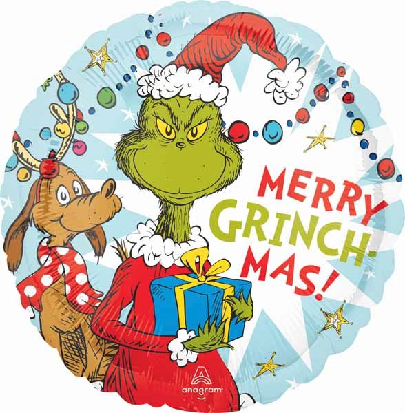 Merry Grinch Mas 18-Inch Round Foil Christmas Balloon