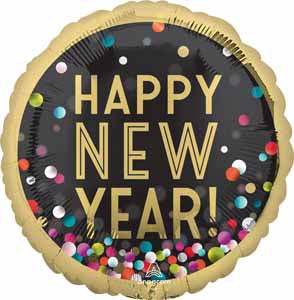 Happy New Year Confetti 28-Inch Jumbo Round Foil Balloon