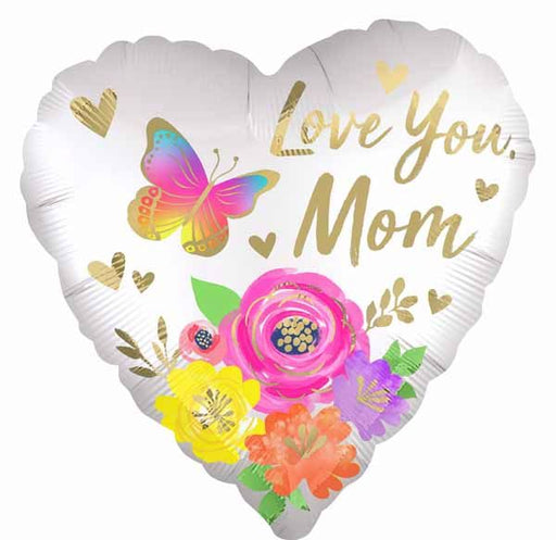 Love You Mom Floral 18" Heart Foil Balloon