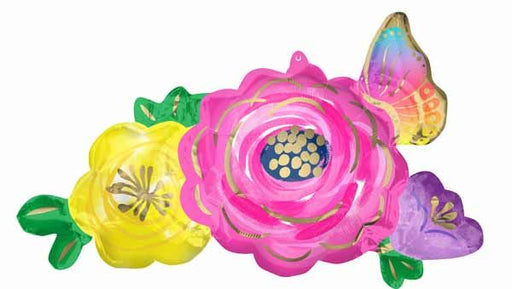 Flowers & Butterfly 37" Shaped Foil Balloon