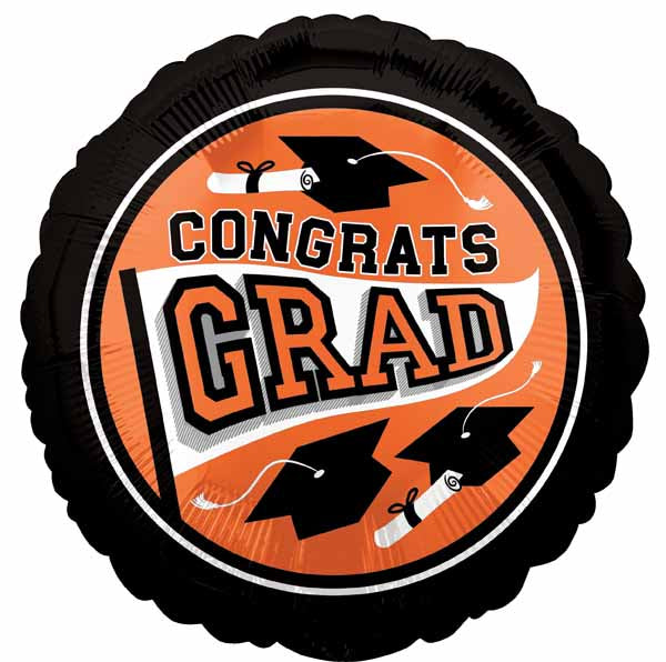 True to School Orange 18-Inch Round Graduation Foil Balloon