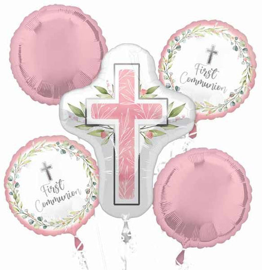 Pink First Communion Foil Balloon Bouquet