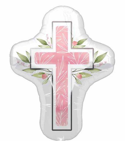 Pink First Communion Cross Foil Balloon, 28 Inch