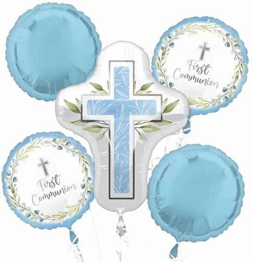 Blue First Communion Foil Balloon Bouquet